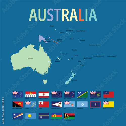 Australian map with name and flag vector