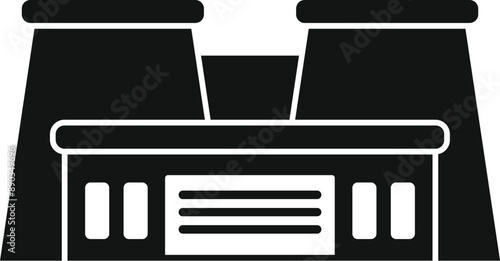 Simple icon of a large industrial power plant building generating electricity