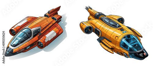 Comic/ cartoon style space jets isolated on a transparent background.