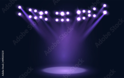 Stadium light. Set of purple spotlights for sporting events.  Adobe Illustrator Artwork