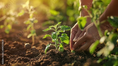 The hands planting seedling photo