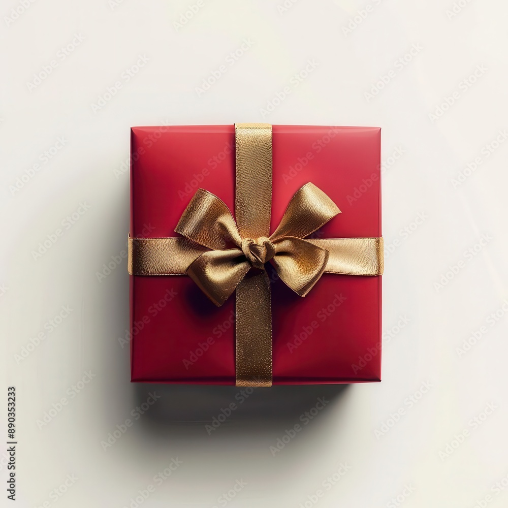 elegant red gift box with gold ribbon and bow floating in white space soft shadows and highlights emphasize luxurious textures and festive atmosphere elegant red gift box with gold ribbon and bow floating in white space soft shadows and highlights emphasize luxurious textures and festive atmosphere
