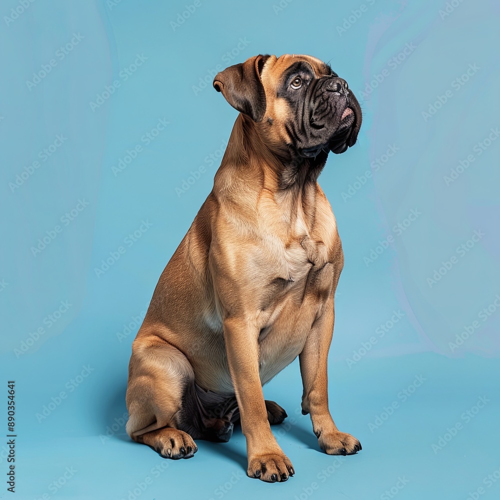 Obraz premium bullmastiff sitting isolated on blue background