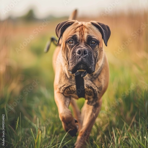 Bulmastiff walking in a grass