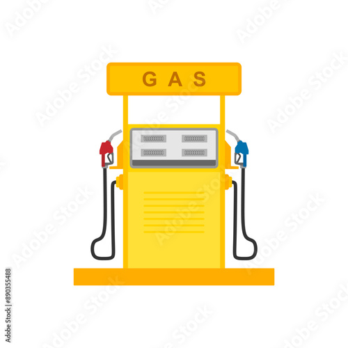 Gas or petrol station. Gas station pump with fuel nozzle of petrol pump flat design vector illustration. Gasoline, oil, fuel, diesel pump.