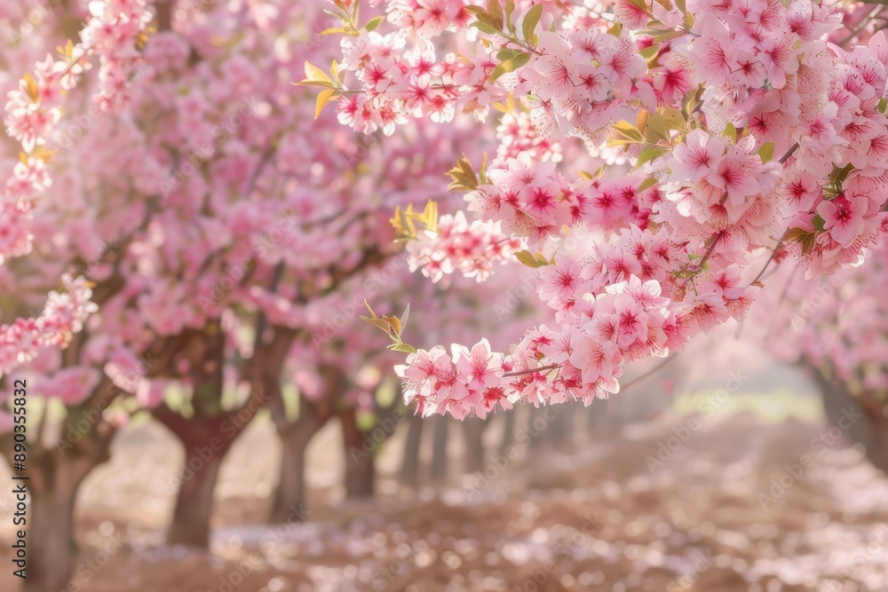 Almond Trees. Spring Blossom on Almond Tree Branches in Nature Background Almond Trees. Spring Blossom on Almond Tree Branches in Nature Background