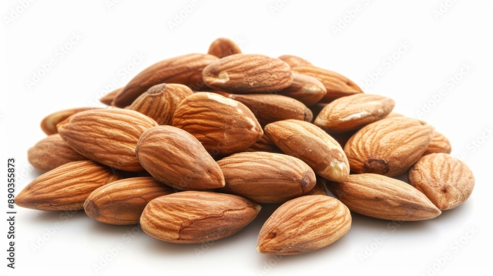 Almonds. A Group of Natural Almond Nuts Closeup on White Background Almonds. A Group of Natural Almond Nuts Closeup on White Background