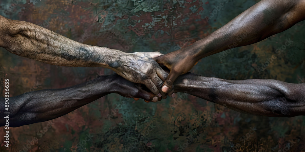 Harmony in Melanin: An assortment of dark-skinned hands, intertwined in a symbolic gesture of unity and acceptance Harmony in Melanin: An assortment of dark-skinned hands, intertwined in a symbolic gesture of unity and acceptance