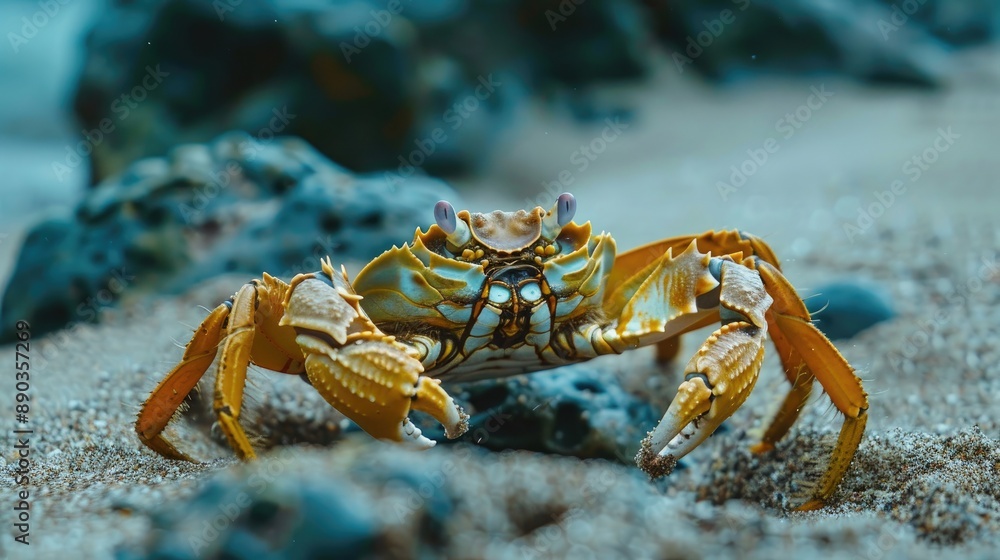 Close-up of a crab on a sandy ocean floor Close-up of a crab on a sandy ocean floor