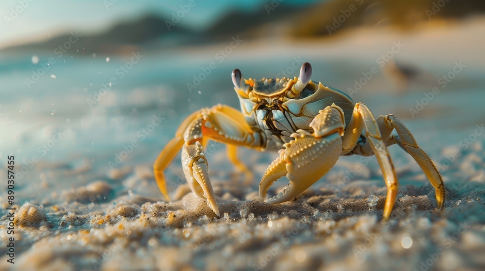 Close-up of a crab walking along the sandy ocean floor Close-up of a crab walking along the sandy ocean floor