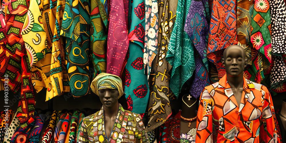 Fototapeta premium Pride in Heritage: A display of vibrant African fabrics, showcasing the rich history and culture of the African diaspora
