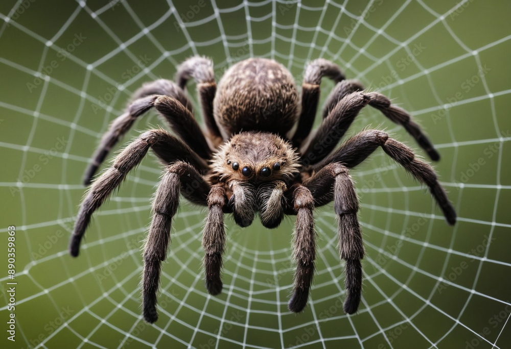  A tarantula sitting on a web. 