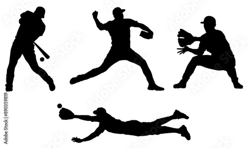 Silhouettes, Baseball Players Silhouettes, Collection, Sport, Silhouette, Lifestyle, Isolated, Character, Ball, Black