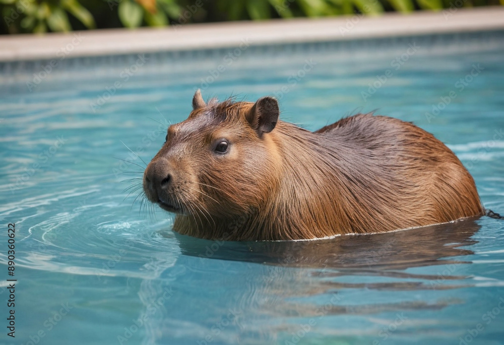 Fototapeta premium A capybara relaxing in a pool. 