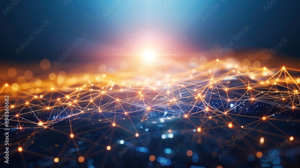Digital Network with Glowing Lines and Nodes Digital Network with Glowing Lines and Nodes