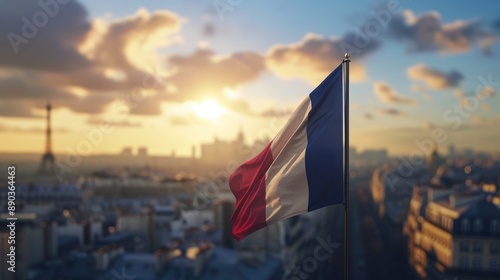 Panoramic View with French Flag Close-Up