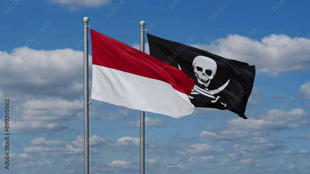 Indonesia and Corsair flags flying together, video concept of the relationship Indonesia and Corsair flags flying together, video concept of the relationship