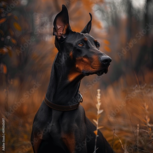 portrait of a Doberman pinscher dog. a dog in the park