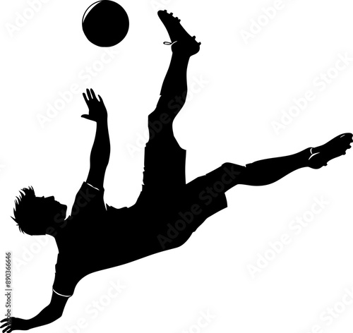 Silhouette Male soccer player takes a somersault kick into goal, football player