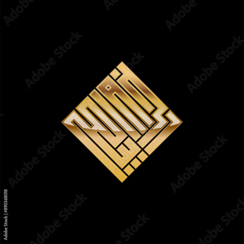 Gold Vector design for Square Layout of Kufic calligraphy for Rabīʿ al-ʾĀkhir, Muslim Calendar Icon photo