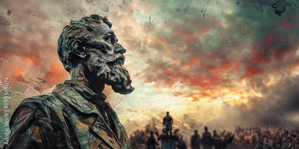 Unshackling History: A powerful statue of a revolutionary leader stands tall, symbolizing liberation Unshackling History: A powerful statue of a revolutionary leader stands tall, symbolizing liberation