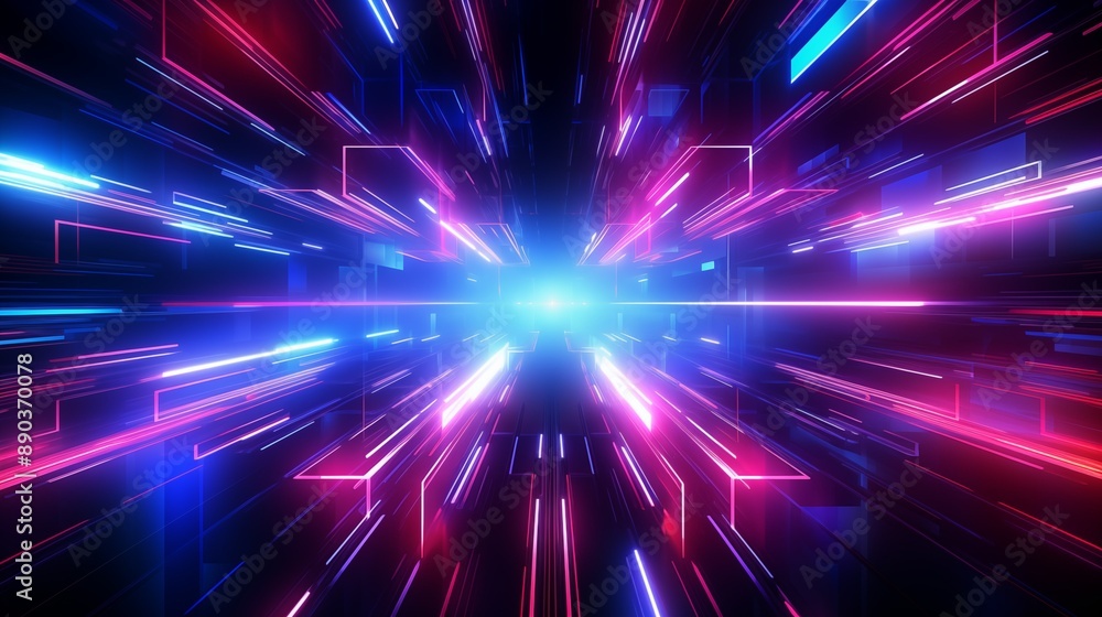 Naklejka premium Futuristic Neon Light Tunnel High-Speed Data Stream Concept Abstract Background