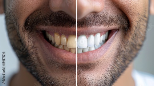 Before and After Comparison Split View Teeth Whitening Transformation of a Indian Man