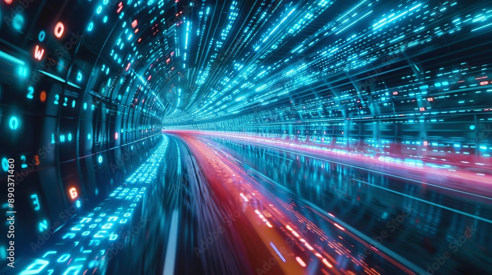 Data moves quickly on a road, creating the illusion of speed. This shows how digital transformation, new ideas, and quick business methods will change the future. Data moves quickly on a road, creating the illusion of speed. This shows how digital transformation, new ideas, and quick business methods will change the future.