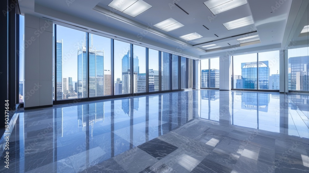 Fototapeta premium Modern Office Space with Panoramic City View