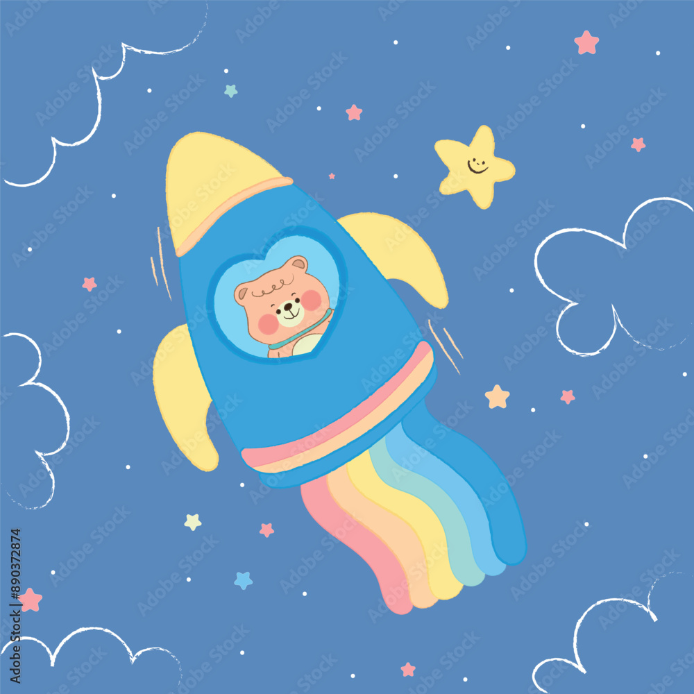 Fototapeta premium spaceship with cute bear