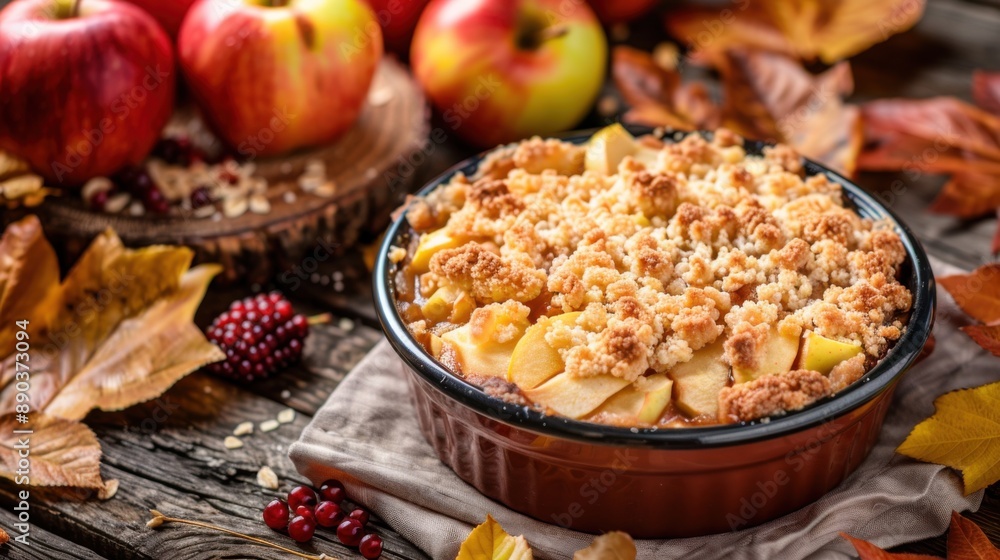 Apple Crumble: Delicious Autumn Dessert with Baked Apples and Blackberries Apple Crumble: Delicious Autumn Dessert with Baked Apples and Blackberries