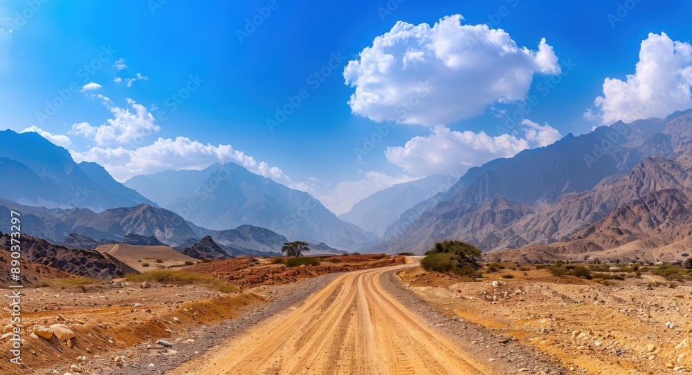 Arabian Dirt Road in Hajar Mountains: A Beautiful Landscape in Dubai, UAE Arabian Dirt Road in Hajar Mountains: A Beautiful Landscape in Dubai, UAE