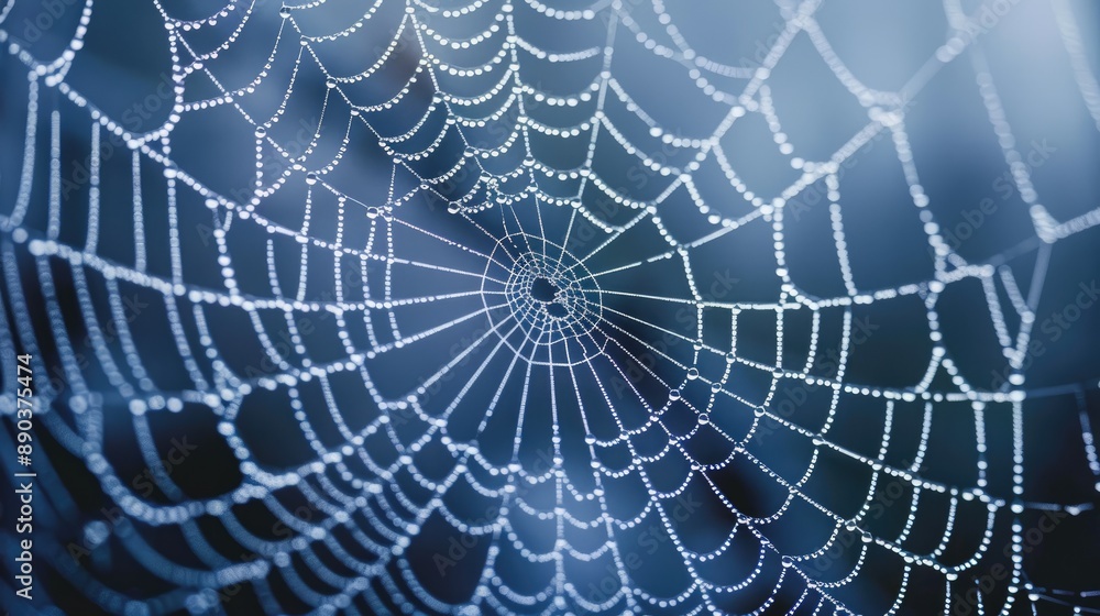 Fototapeta premium Macro shot of a spider's web with dew