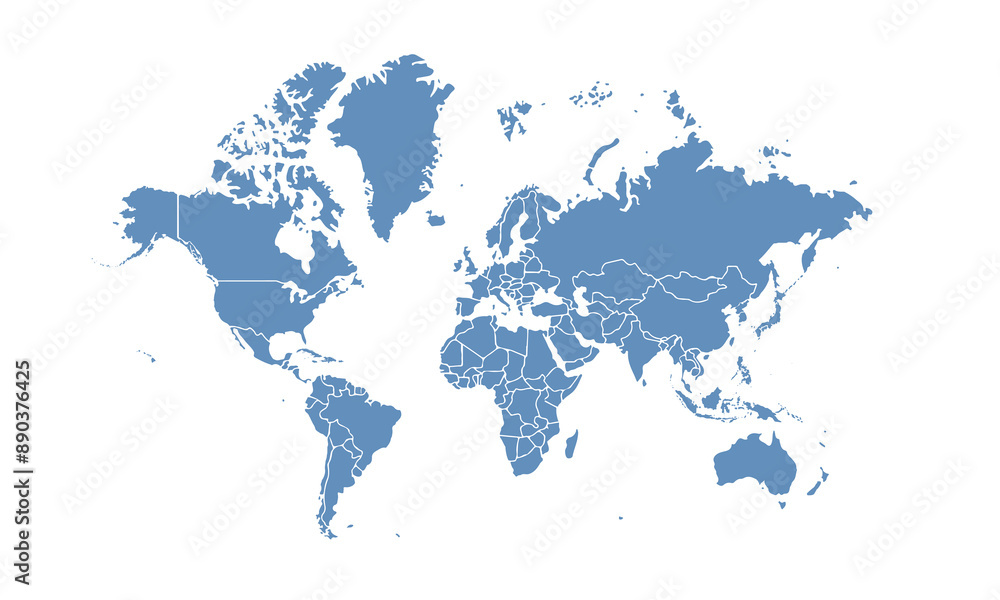 Naklejka premium World map modern color,isolated on white background for website layouts,background,education, precise,customizable,Travel worldwide,map silhouette backdrop,earth geography, political,reports.