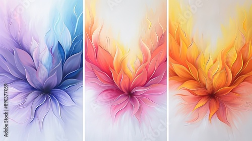 Abstract Lotus Blossoming in a Quartet of Vibrant Colors