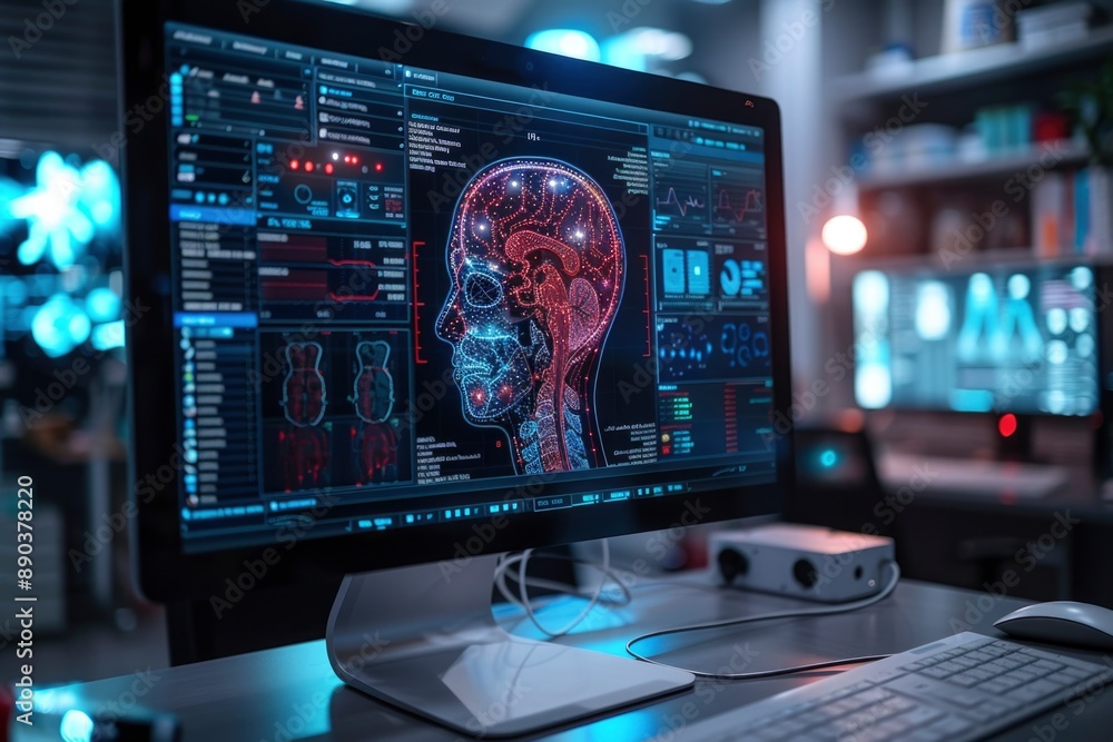 Naklejka premium animation illustrating how artificial intelligence algorithms analyze images of human organs to help doctors in their work