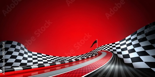 A checkered race track with a flag on it