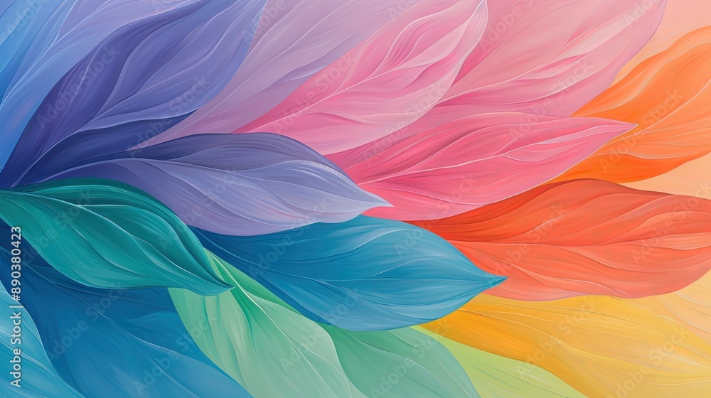 Abstract Painting of Overlapping, Vibrant Leaves Abstract Painting of Overlapping, Vibrant Leaves