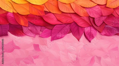 Abstract Artwork with Overlapping Layers of Pink, Orange, and Red Leaves