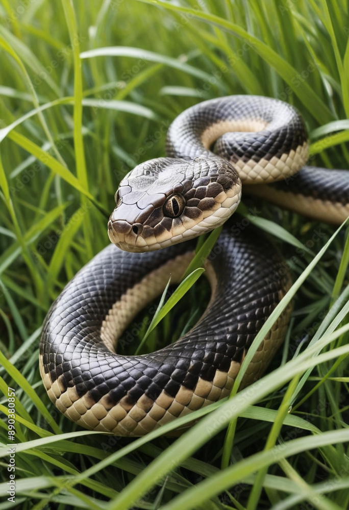 A playful snake slithering through the grass. A playful snake slithering through the grass.