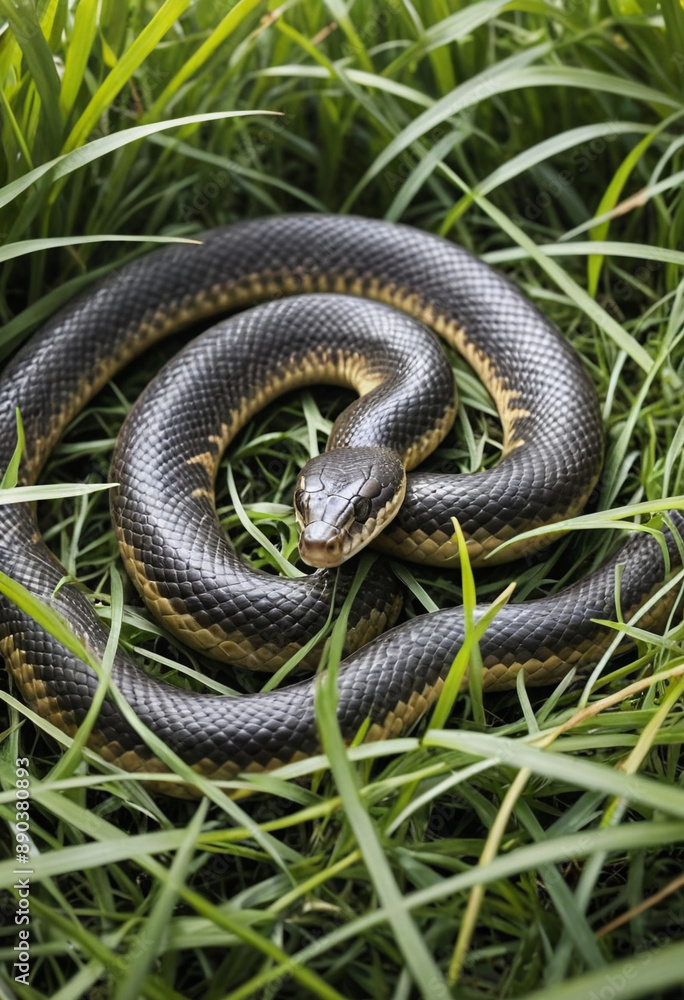 Fototapeta premium A playful snake slithering through the grass. 