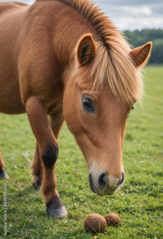 A playful Shetland pony grazing in a meadow. A playful Shetland pony grazing in a meadow.