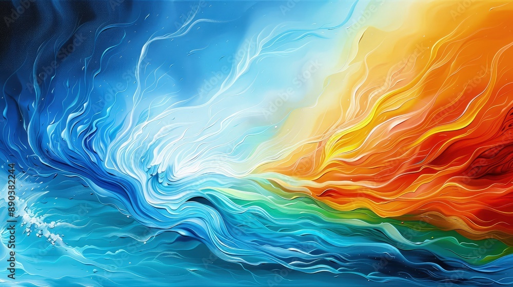 Abstract Seascape Painting with Bold Colors and Dynamic Brushstrokes Abstract Seascape Painting with Bold Colors and Dynamic Brushstrokes