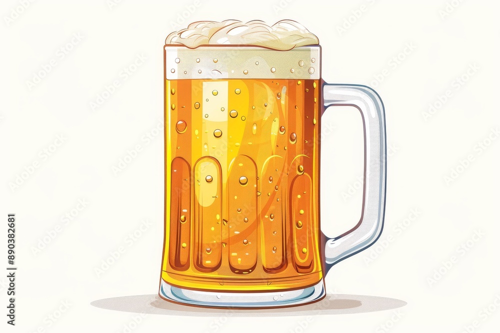 Digital illustration of a beer mug with a frothy head highlighting the classic pub drink Digital illustration of a beer mug with a frothy head highlighting the classic pub drink