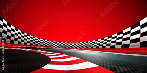 A checkered race track with a flag on it