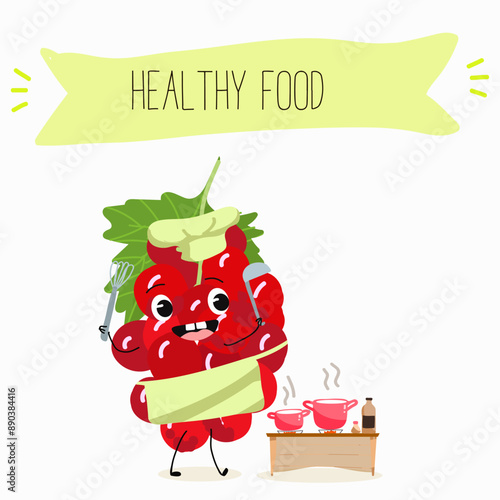 Funny red currant character design. Fruit poster. Vector illustration.