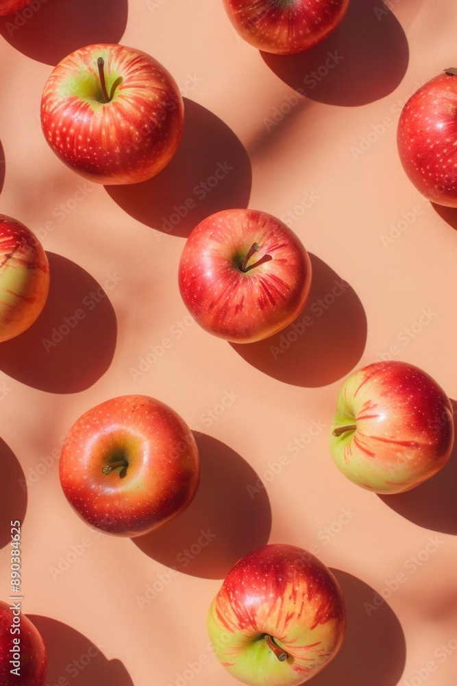apples on a peach colored background, with a patterned style apples on a peach colored background, with a patterned style