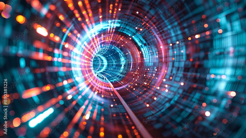 Data is flowing through a futuristic tunnel, creating a vortex effect. The background is a vector image, making it ideal for use in digital designs. Data is flowing through a futuristic tunnel, creating a vortex effect. The background is a vector image, making it ideal for use in digital designs.