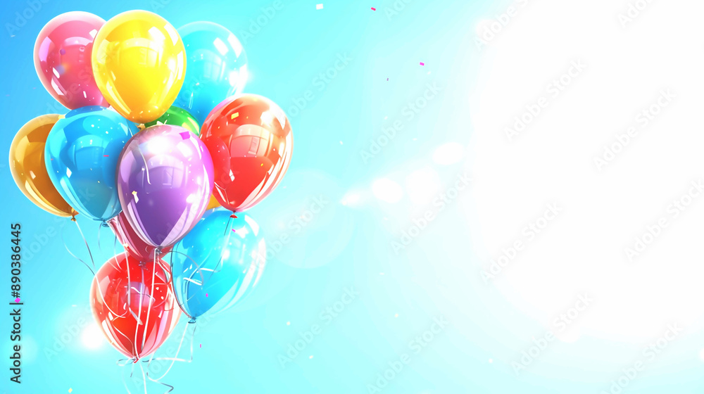 Colorful balloons flying into the blue sky. Summer festival holiday background, birthday celebration party decoration, happy anniversary event Colorful balloons flying into the blue sky. Summer festival holiday background, birthday celebration party decoration, happy anniversary event