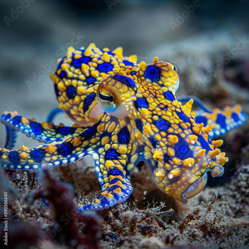 blue-ringed octopus beautiful bright octopus at the bottom of the ocean